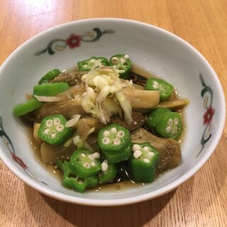 夏の小鉢☆焼きなすとみょうがとおくら